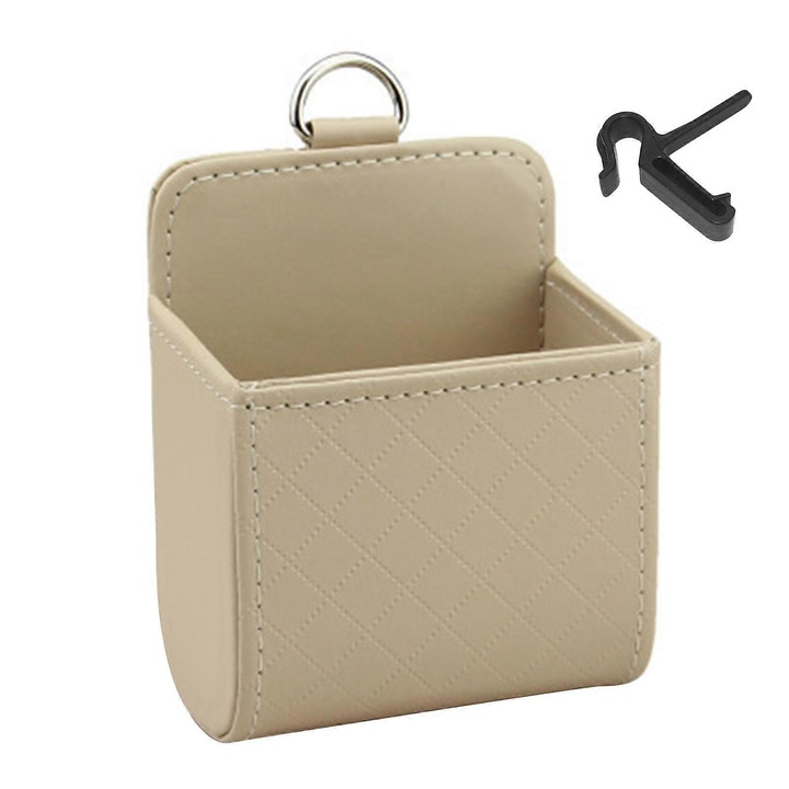 Suport depozitare auto piele bej 12x9x5cm