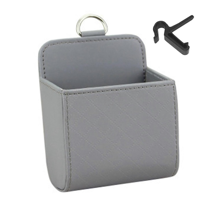 Suport depozitare auto piele, universal, gri, 12x9x5cm