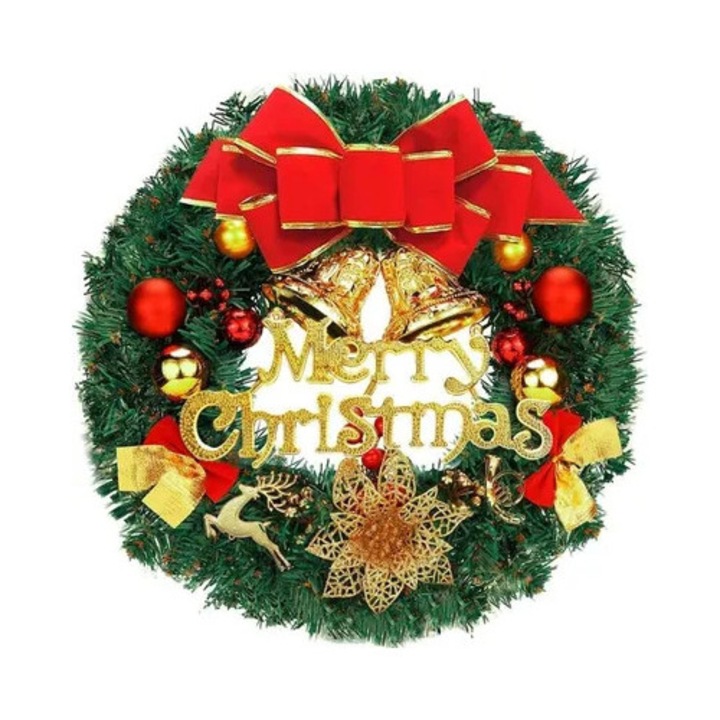 Coronita de Craciun 30cm PVC clopotel si globuri multicolor