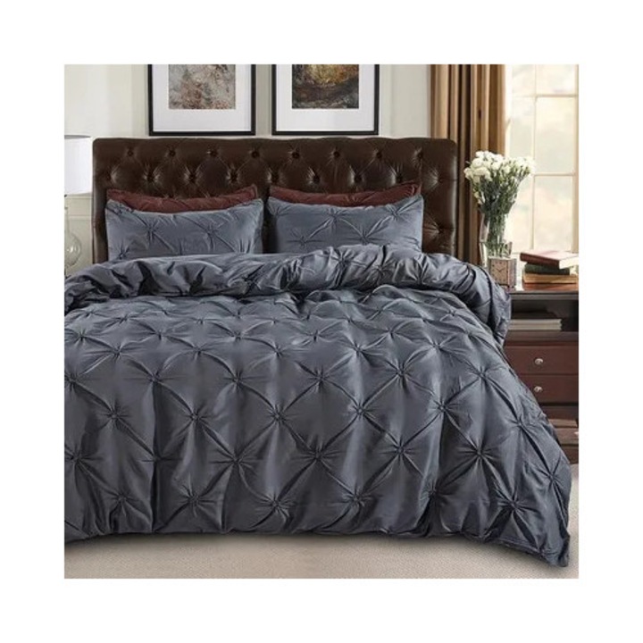 Set huse pilote, 3 piese, fibra chimica, gri inchis, 264x229 cm