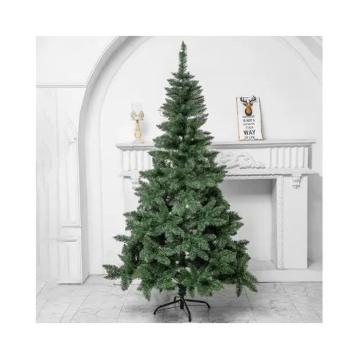Brad de Craciun artificial 120cm verde PVC fier cu suport metalic