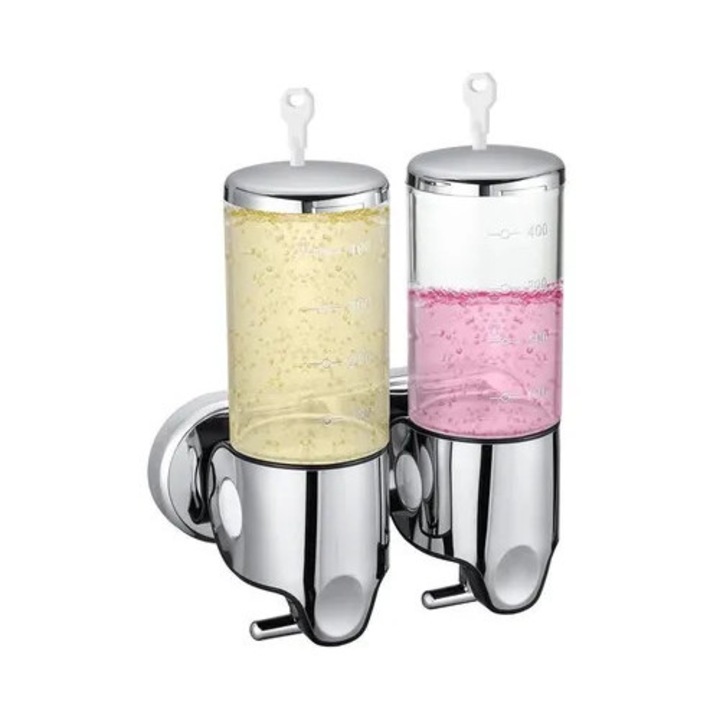 Dispenser sapun perete set 2 buc 500ml inox transparent 21.5x24cm