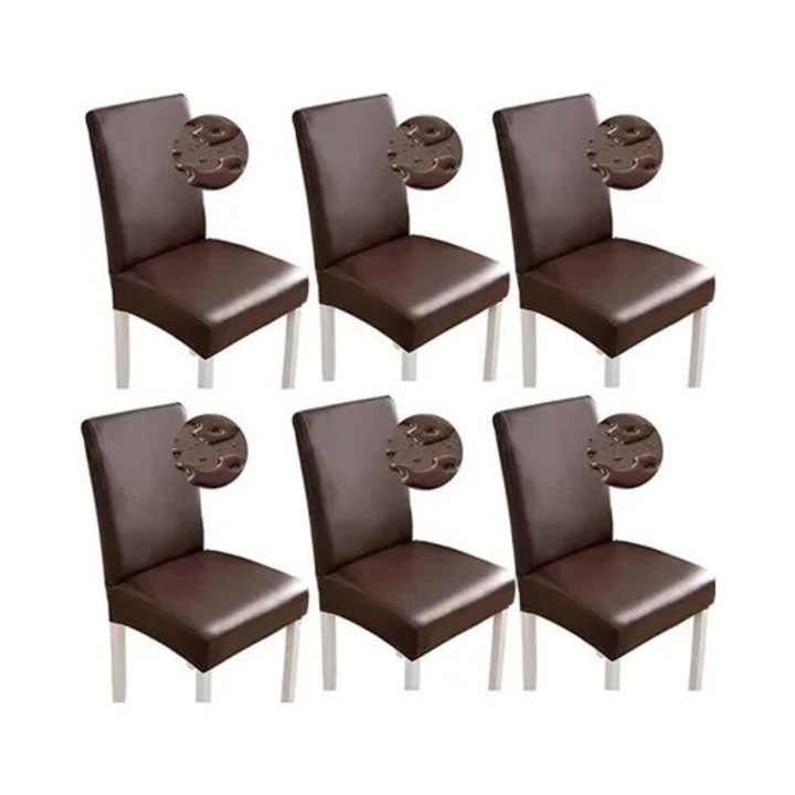 Set 6 huse scaune piele sintetica impermeabile elastice multicolor 45-60x38-46cm