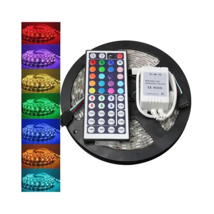 Banda LED 5050 multicolor 5m 300 LED IP65 impermeabil cu telecomanda IR