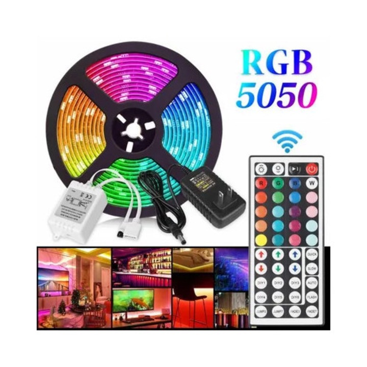 Banda LED 5050 RGB 5m multicolor 12V cu telecomanda IR 44 taste