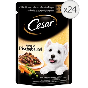 Hrana umeda pentru caini Cesar, Pui si Legume in sos, 24x100g Hrana umeda pentru caini Cesar, Pui si Legume in sos, 24x100g