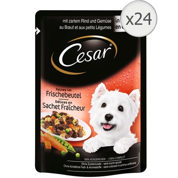 Hrana umeda pentru caini Cesar, Vita si Legume in aspic, 24x100g Hrana umeda pentru caini Cesar, Vita si Legume in aspic, 24x100g