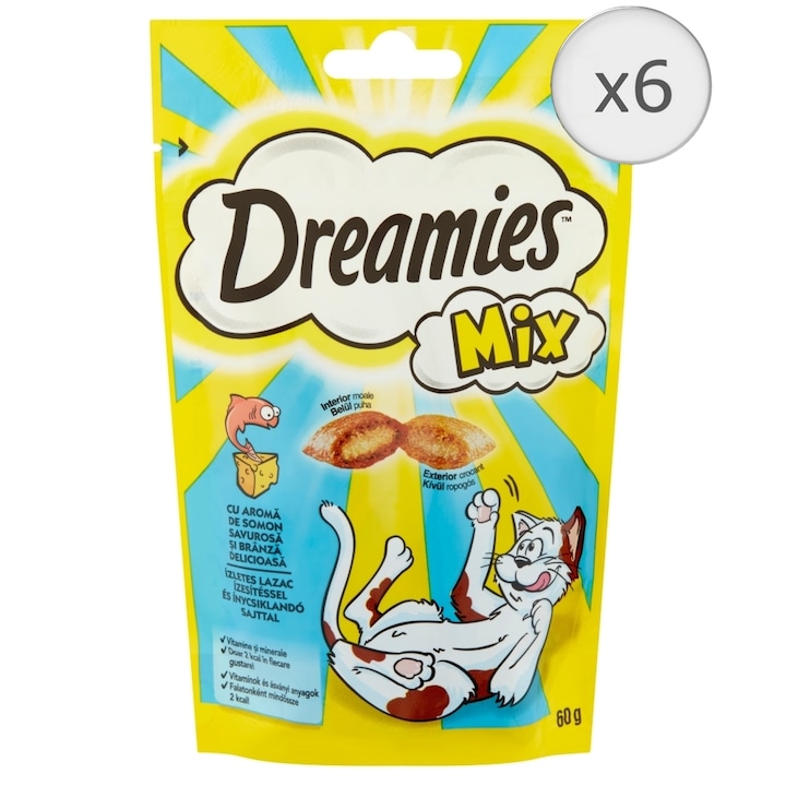 Dreamies jutalomfalat macskák számára lazaccal és sajttal, 6x60g