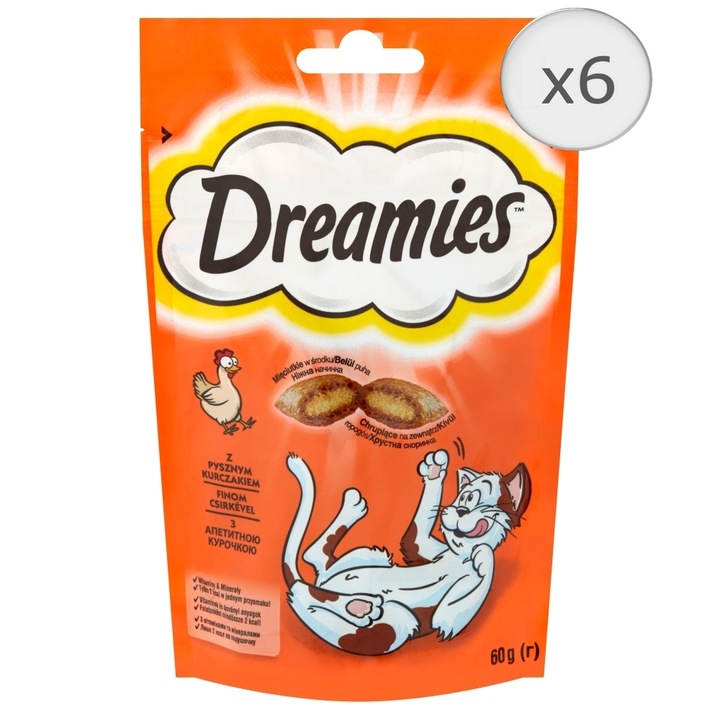 Dreamies jutalomfalat macskák számára csirkével, 6x60g