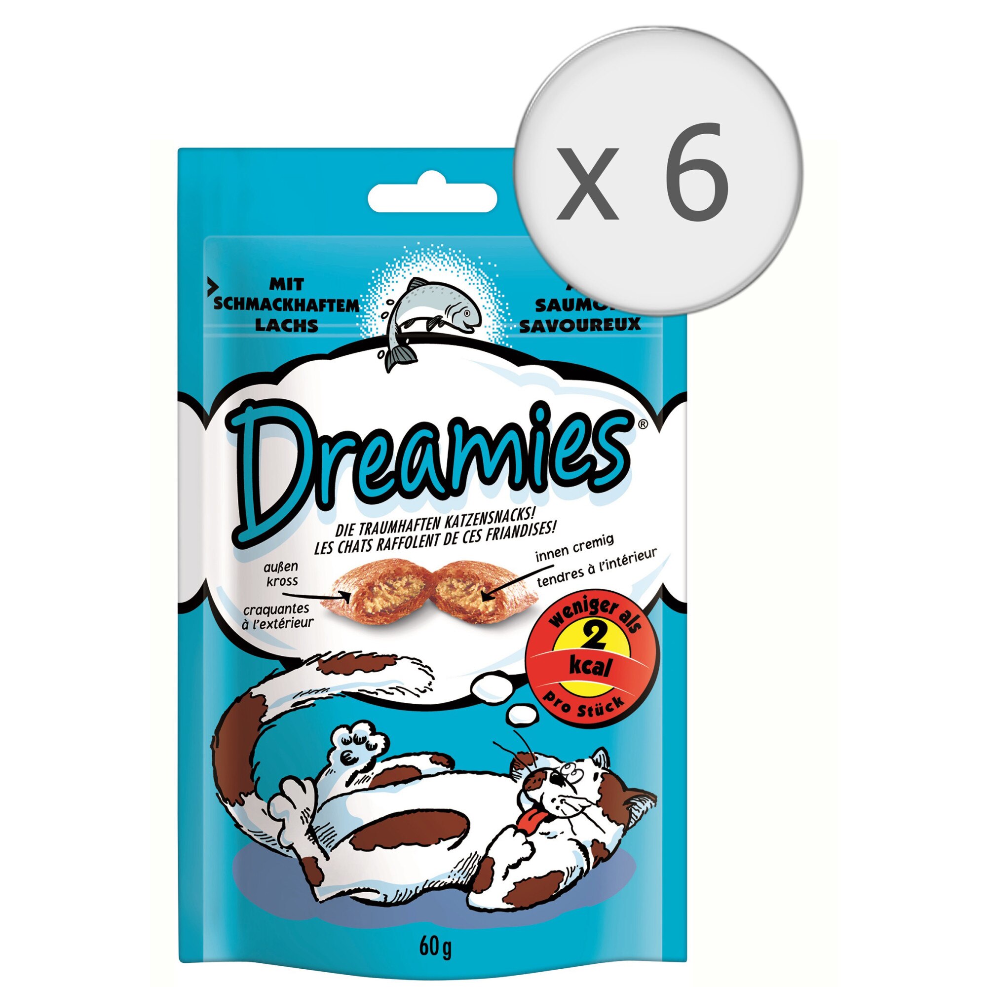 Recompense pentru pisici Dreamies, Somon, 6x60g