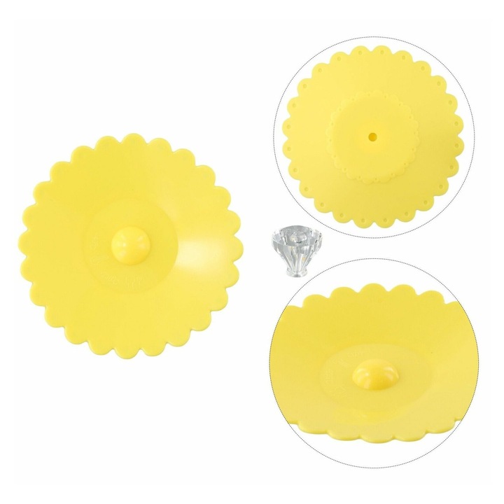 Set 3 capace siliconice pentru pahare, model diamant si floare, transparent, 11x11x2.4cm