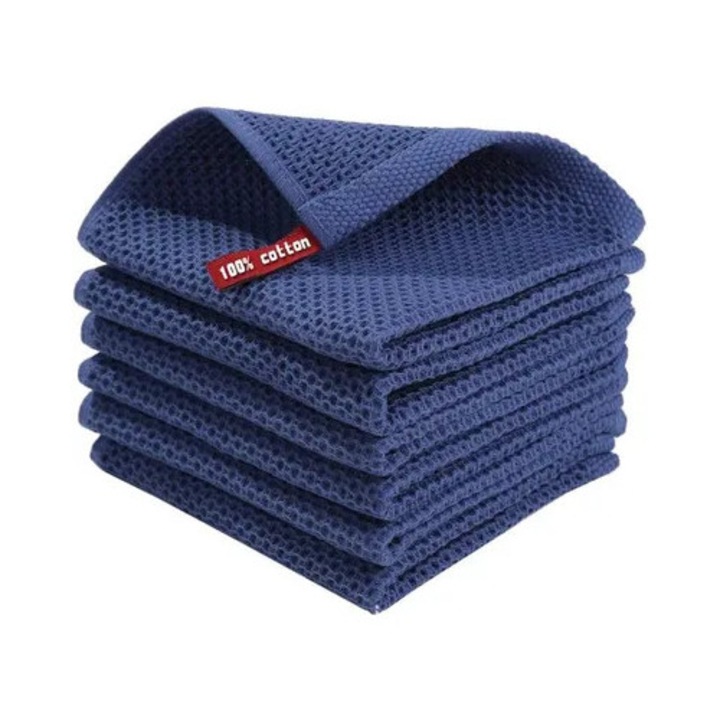 Prosoape de bucatarie, bumbac, 33x33cm, set 6, albastru inchis