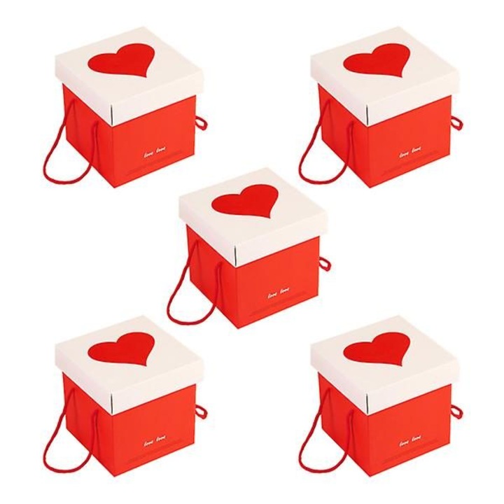 Set 5 cutii cadou Valentine, carton, rosu alb, 16x16x16cm