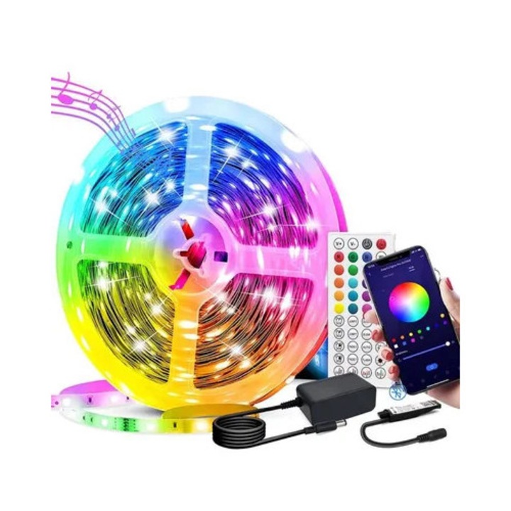 Banda LED 20m multicolor sincronizare muzica interior electric control telecomanda