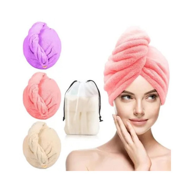 Set 3 prosoape par microfibra superabsorbante roz