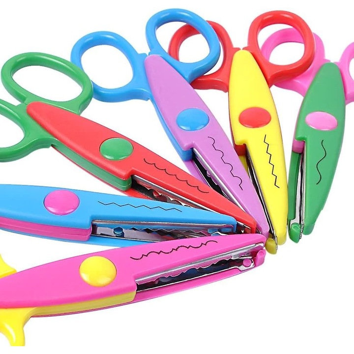 Set 6 foarfece colorate pentru decupaje decorative, 6 culori, ergonomic