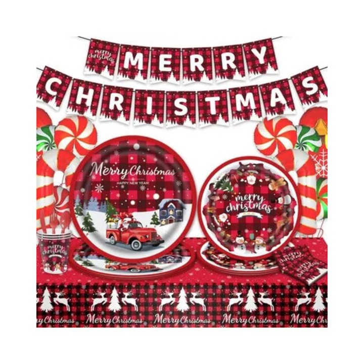 Set vesela petrecere Craciun, hartie, 114 piese, multicolor