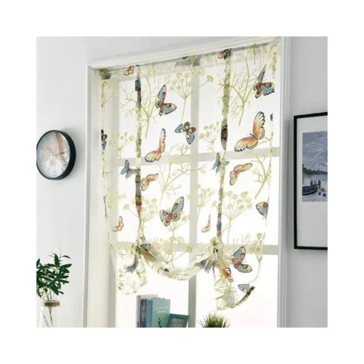 Perdea organza semi-transparenta galbena model fluturi 140x245cm