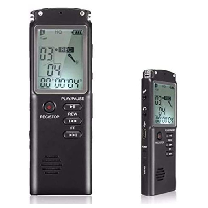 Recorder audio digital k0441-0714-QHeamg154898, inregistrare MP3/WMA, memorie 8/16/32GB, afisaj timp real, inregistrare apel/telefon, baterie 220mAh (~15 h), negru