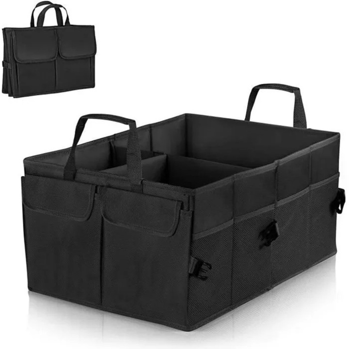 Organizator portbagaj auto pliabil, material Oxford, negru, 56x40x26 cm