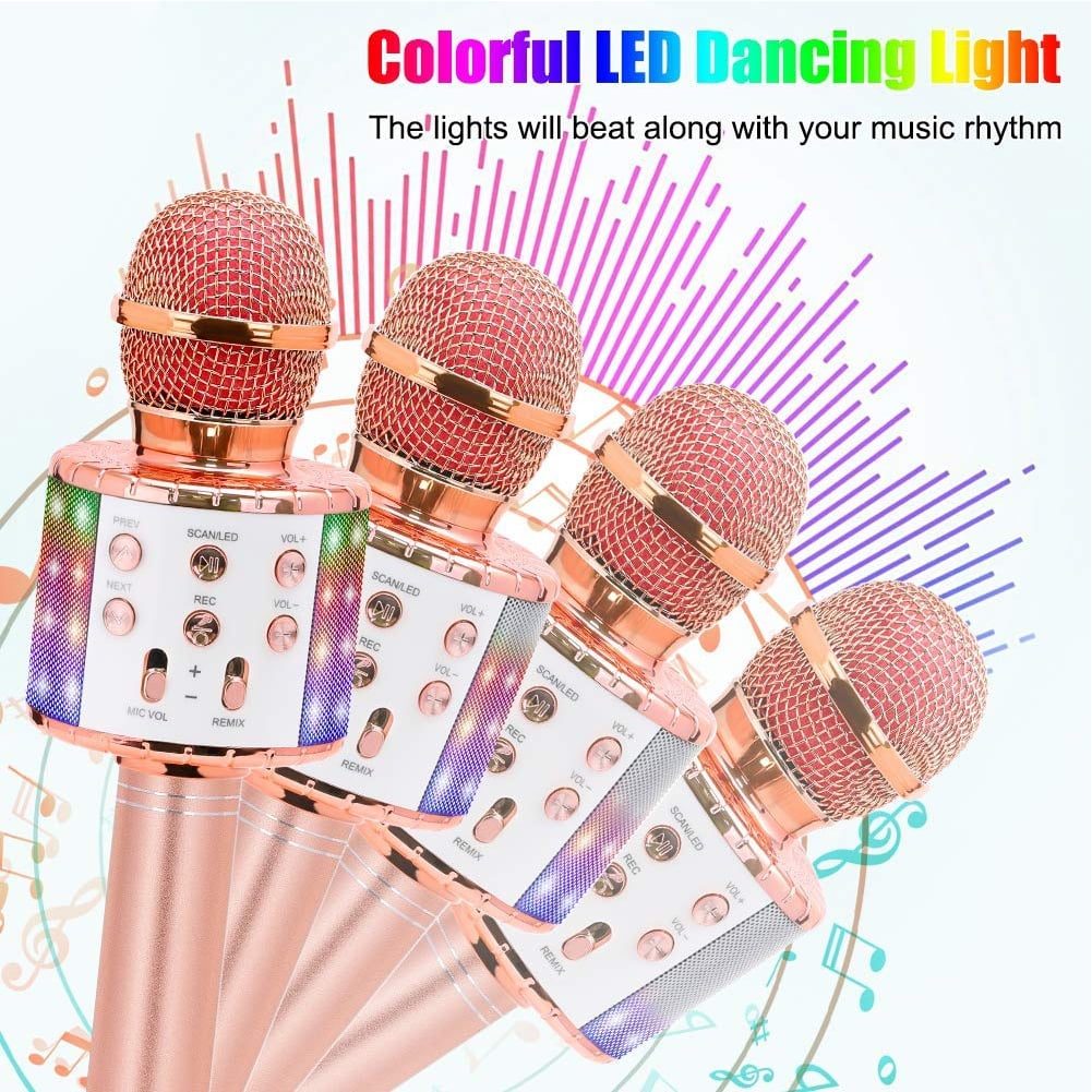 Microfon wireless karaoke portabil cu difuzor Bluetooth, lumini LED ...