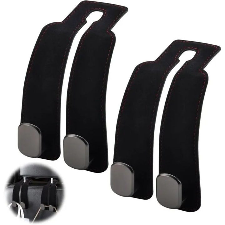 Set 2 carlige suport tetiera auto, negru, universal