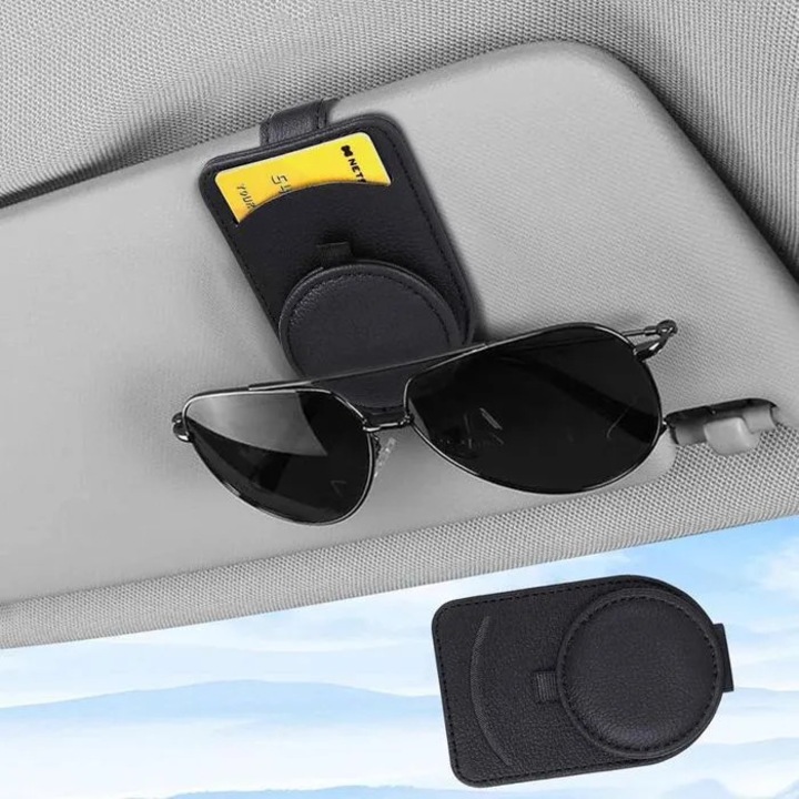 Suport ochelari auto magnetic piele multifunctional clips parasolar