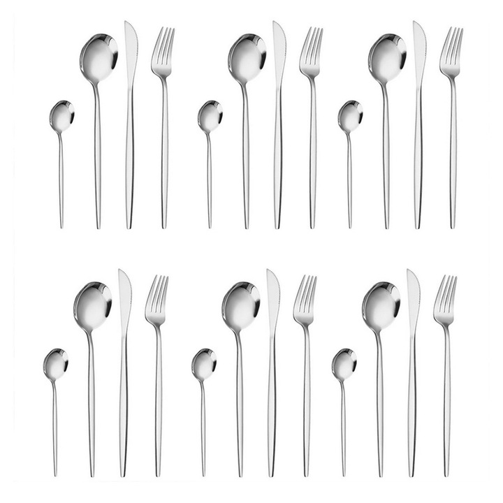 Set tacamuri inox 24 piese, linguri furculite cutite, argintiu, 13.3x21x22.1x21.4cm