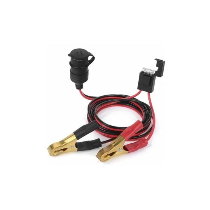 Cablu adaptor mufa bricheta auto femela k0312-0725-CD5925, 12V/24V, cu cleme crocodil si port siguranta, rosu/negru, 61 cm (2 ft)