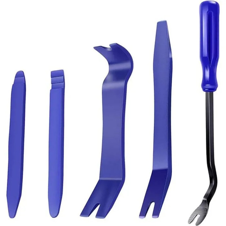 Set de 5 unelte de demontare auto k0312-0725-CD9581, levieri din plastic si levier metalic cu maner, albastru