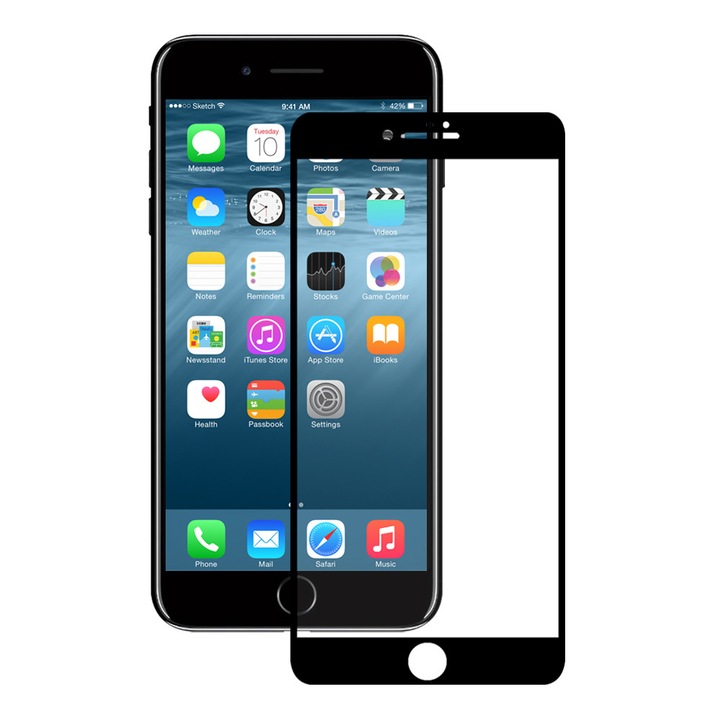 EIGER 3D Apple iPhone 8 / 7 teljes képernyős üvegfólia, fekete / átlátszó