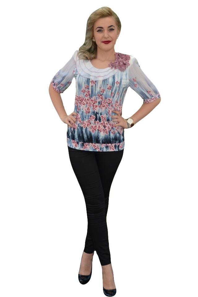 Bluza cu maneca scurta, masura mare,D&J Exclusive, Albastru/Plamaniu