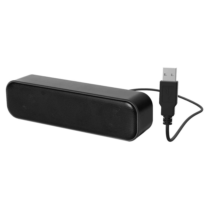 Boxe PC mini USB, stereo, 3W, negru, 18.3x4.7x3.7cm