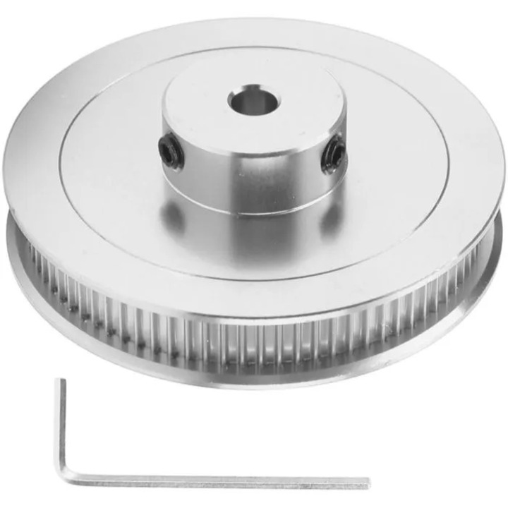 Roata sincrona 80T, otel aliaj, argintiu, 5x55mm, pentru curea 6mm