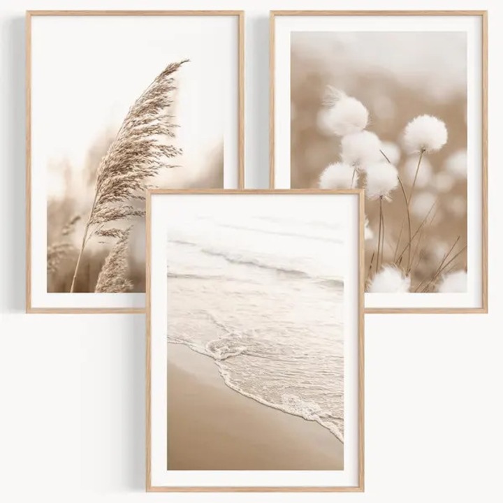 Set 3 postere arta murala plaja ocean 30x40cm neincadrate