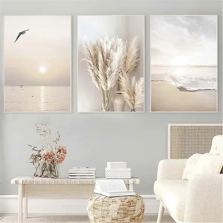 Set 3 postere natura bej, canvas, 40x60cm, fara rama