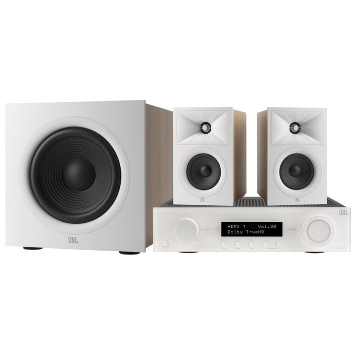 Sistem audio JBL 2.1 MA310, subwoofer activ, boxe 4.5", latte, 272x175x217mm