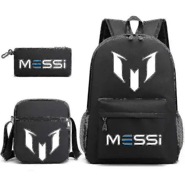 Set 3 piese ghiozdan, geanta umar, penar, negru, 42x30x14cm/24x21x7cm/21x10x3cm