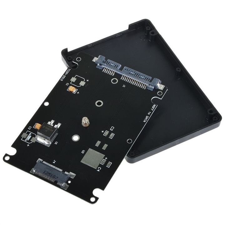 Adaptor convertor SSD M.2 NGFF (de tip SATA) la SATA 3 2.5 inch cu carcasa, B+M key, negru