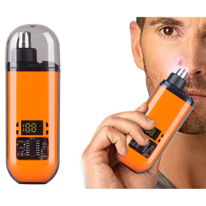 Aparat tuns nas si urechi portabil, incarcare USB, portocaliu, 3x1.7x7.85cm