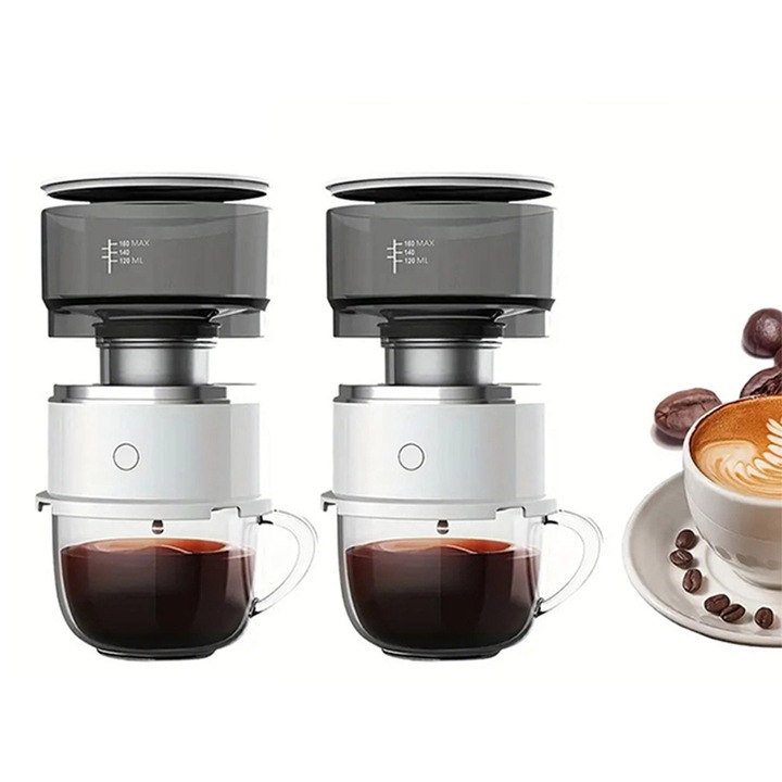 Set 2 Cafetiere Portabile Mini, Alb, 10x10.15cm