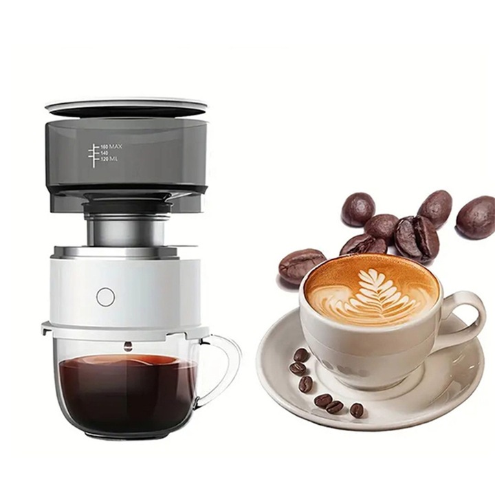 Espressor portabil cafea, mini, alb, 10x10.15cm