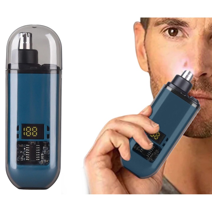 Aparat tuns nas si urechi, compact, albastru, 3x1.7x7.85cm, USB reincarcabil
