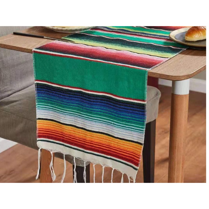 Többszínű mexikói serape asztalterítő 35x213cm rojtokkal
