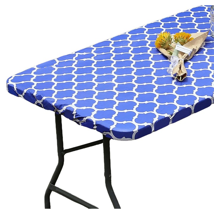 Téglalap alakú asztalterítő K0323-0724-CJ14725, PVC flanel hátlappal, vízálló, kék, 134 x 88 cm