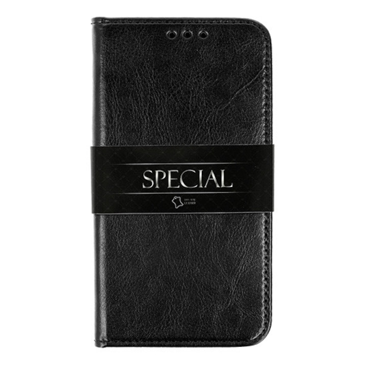 Калъф Book Special Case от Естествена кожа за Samsung A6 Plus 2018 , Черен