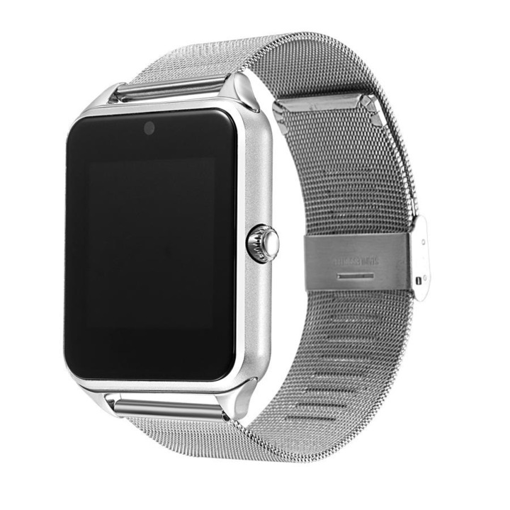 Smartwatch cu Telefon GTech 8™ PLUS, Camera, Apelare BT, Dual Core, Facebook, Pedometru, Slot Card, Curea Metalica, Silver Steel