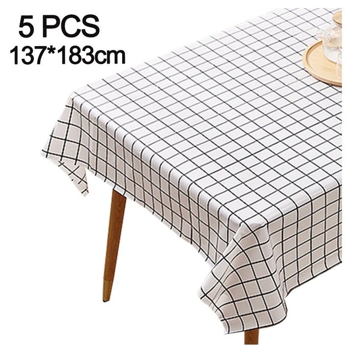 5 db téglalap alakú vízálló asztalterítő készlet, PVC, kockás, 137x183cm