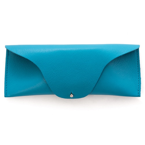 Etui ochelari soare sau vedere, din piele naturala, Rainbow, albastru marin