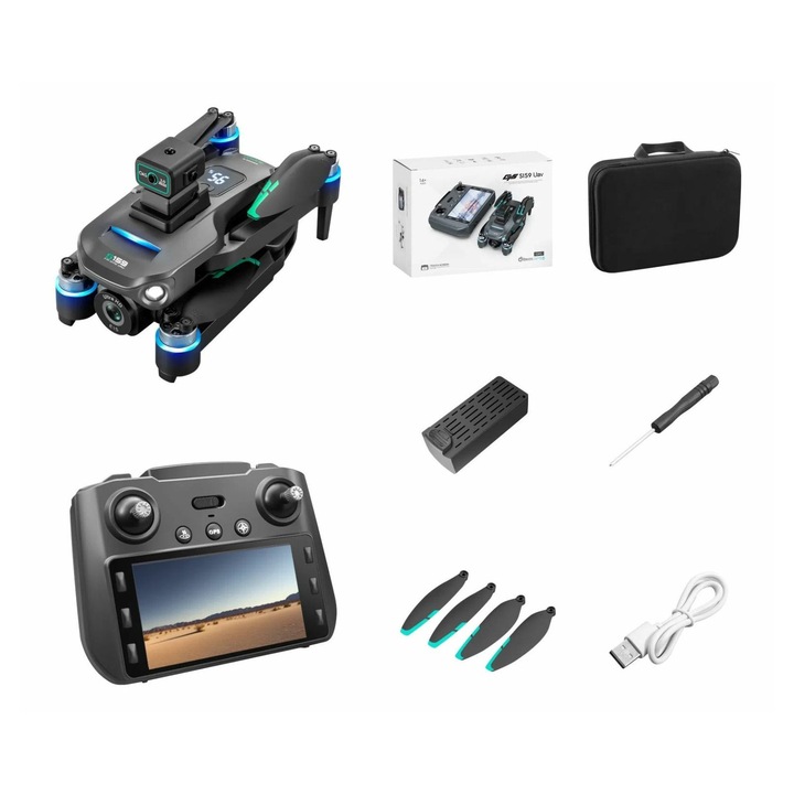 Drona profesionala 8K HD 5G GPS camera duala gri cu telecomanda ecran